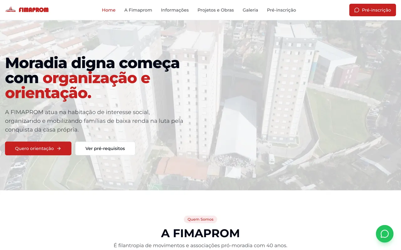 Página inicial do site da FIMAPROM